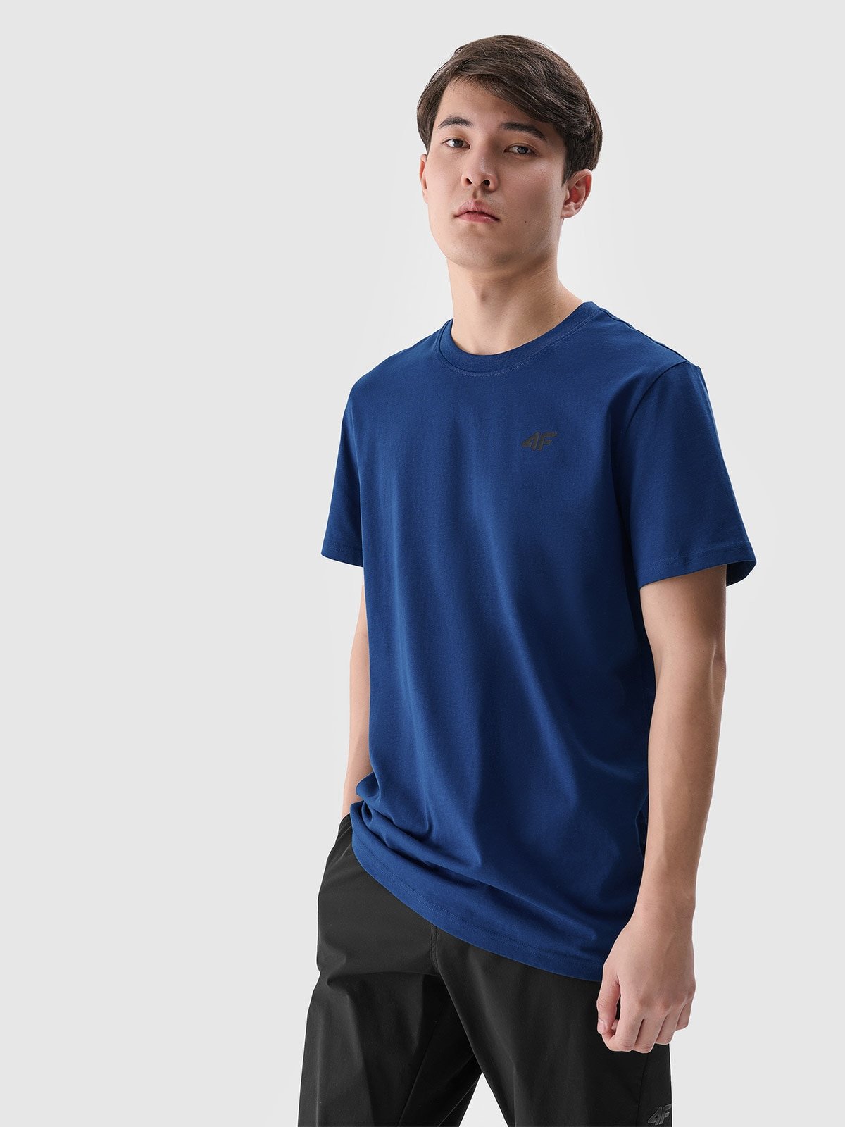 4F T-shirt regular gładki męski - niebieski M