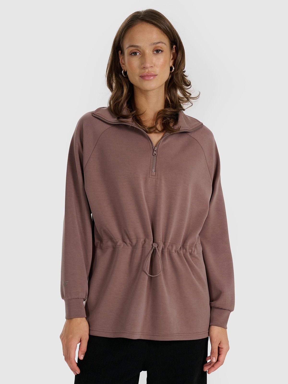 4F Bluza dresowa nierozpinana z modalem damska - brązowa S