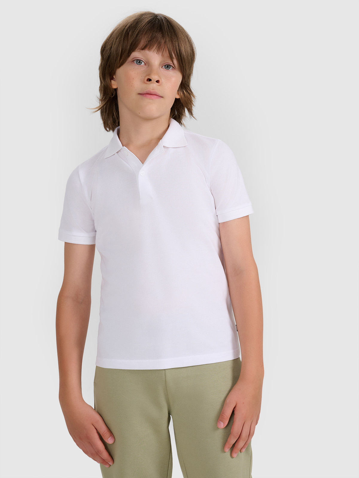 4F Koszulka polo regular chłopięca - biała 140 (9-10 lat)