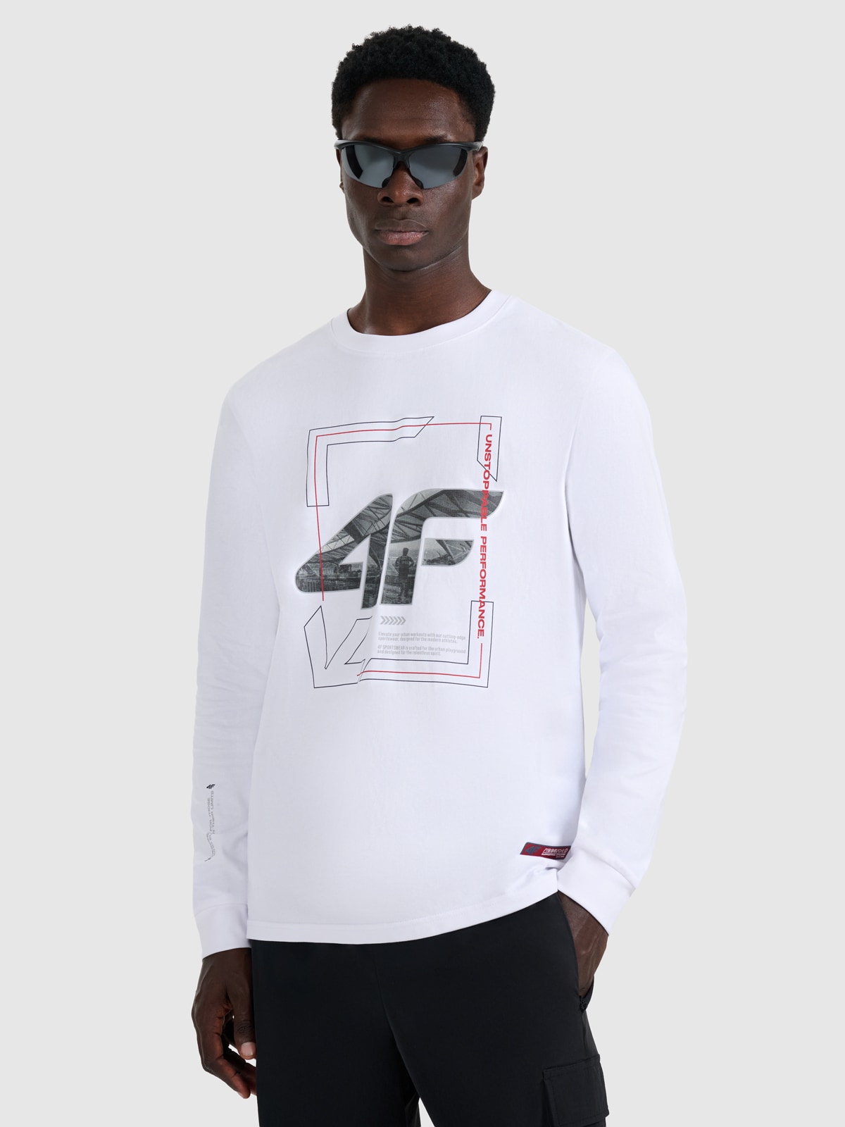 4F Longsleeve regular z nadrukiem męski - biały XL