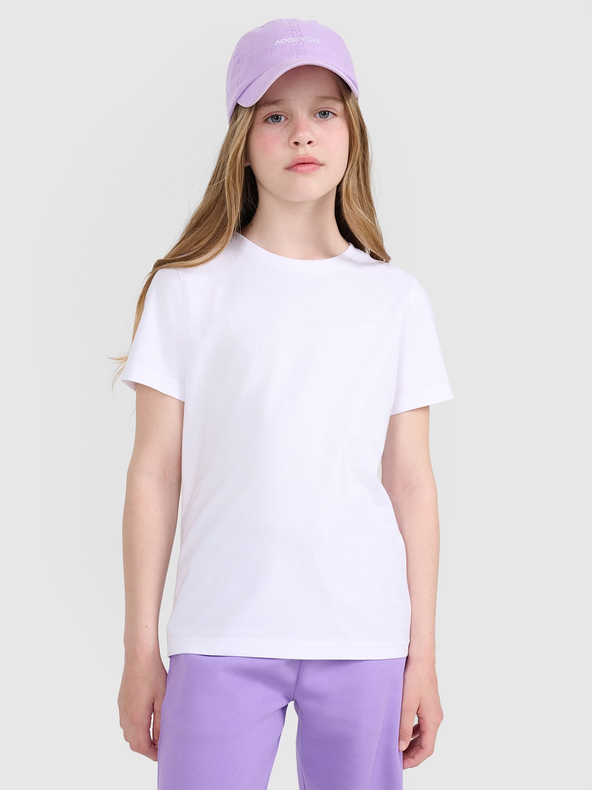 4F T-shirt regular gładki dziewczęcy - biały 164 (13-14 lat)