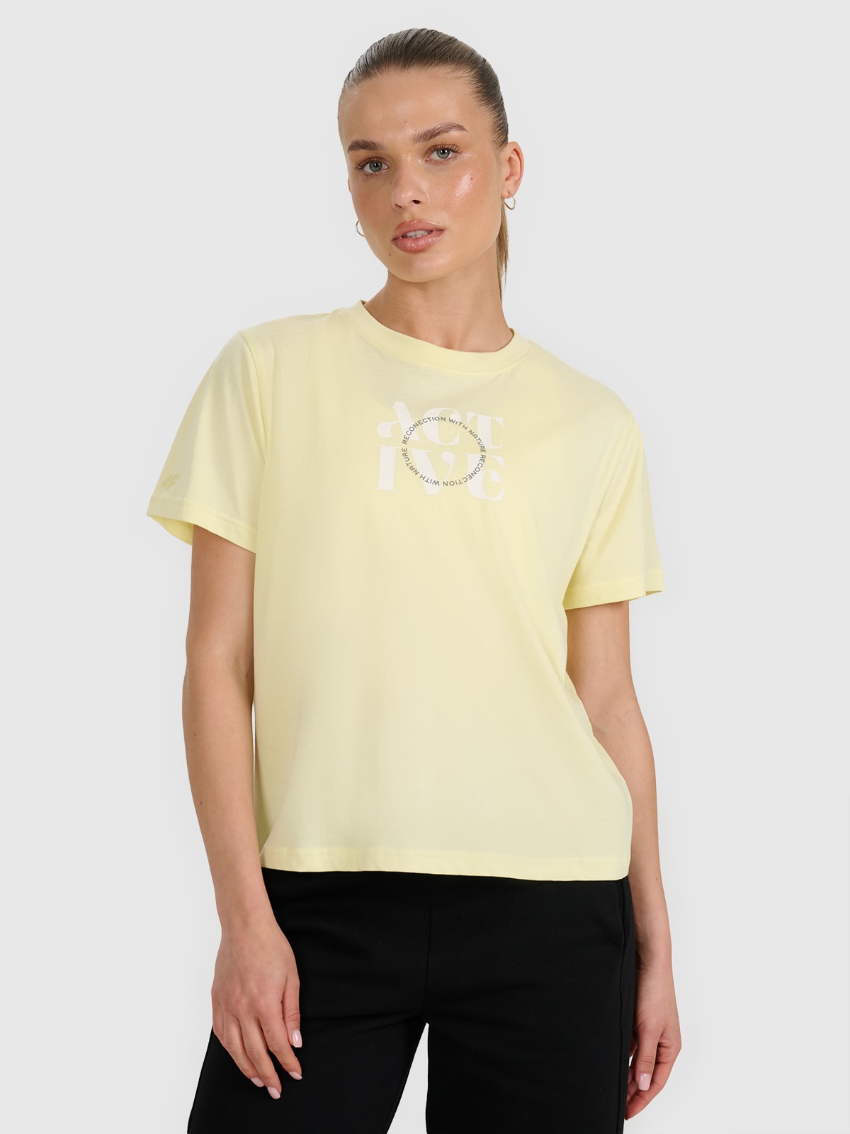 4F T-shirt z nadrukiem damski - żółty M