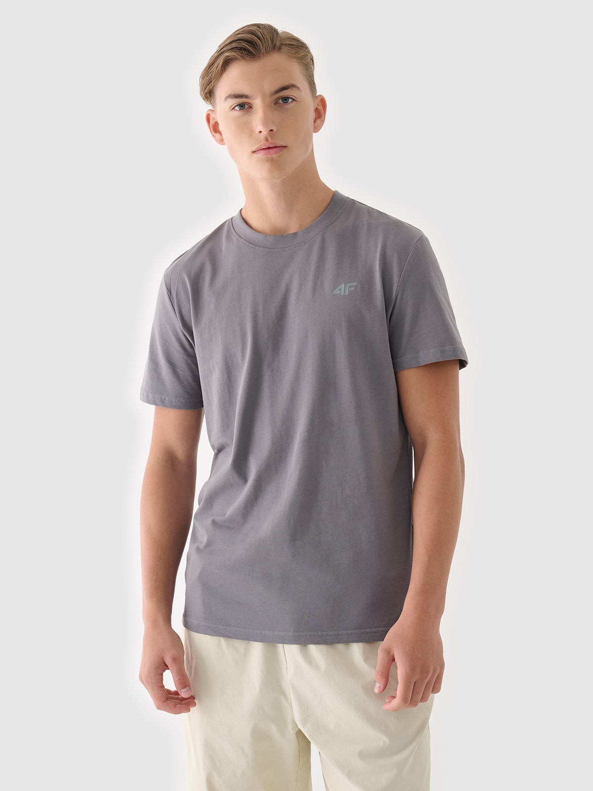 4F T-shirt regular gładki męski - szary S