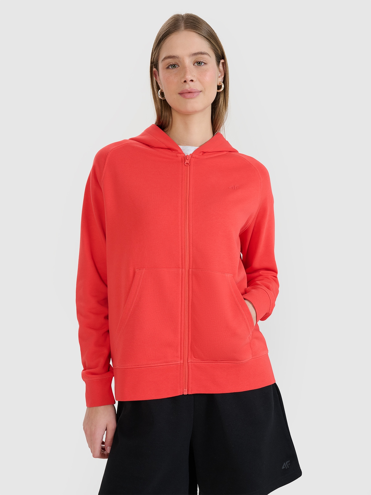 4F Bluza dresowa rozpinana z kapturem damska - czerwona S