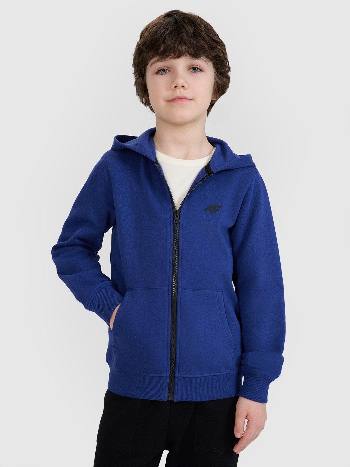 4F Bluza dresowa rozpinana z kapturem chłopięca - niebieska 158 (12-13 lat)