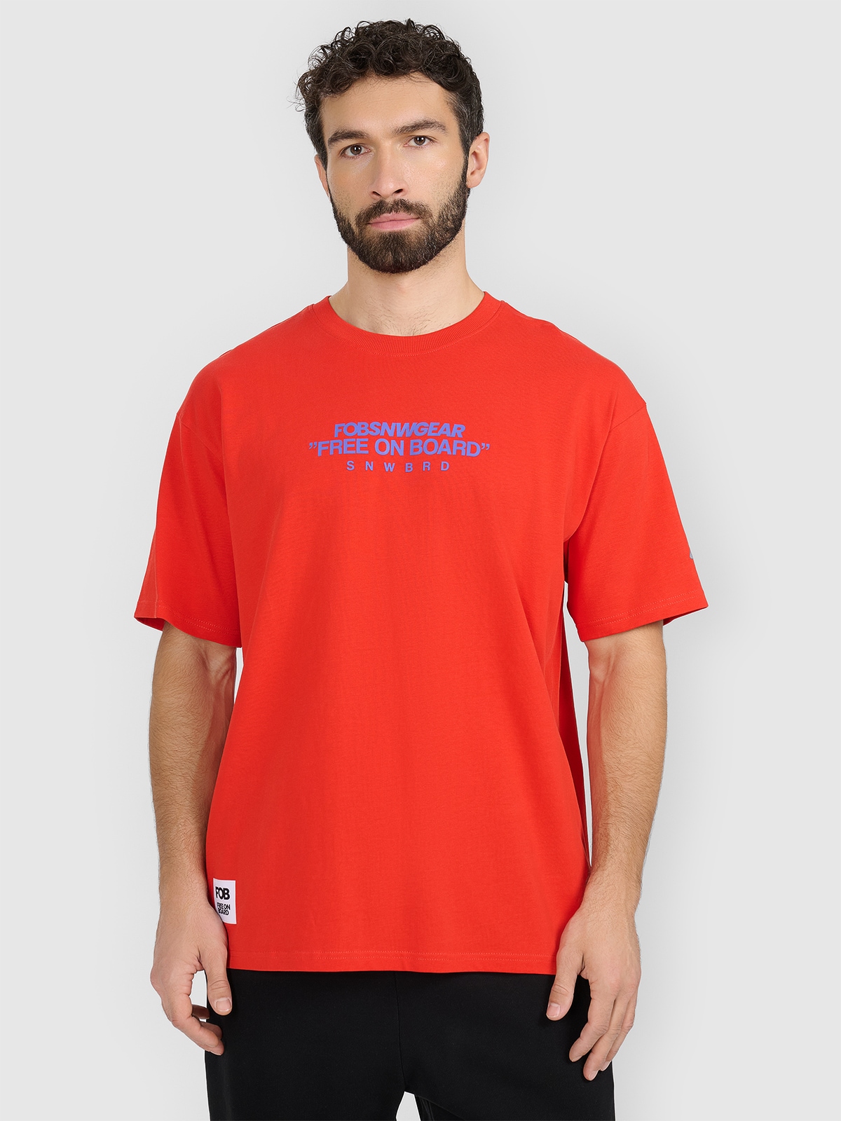 4F T-shirt loose z nadrukiem męski - czerwony L