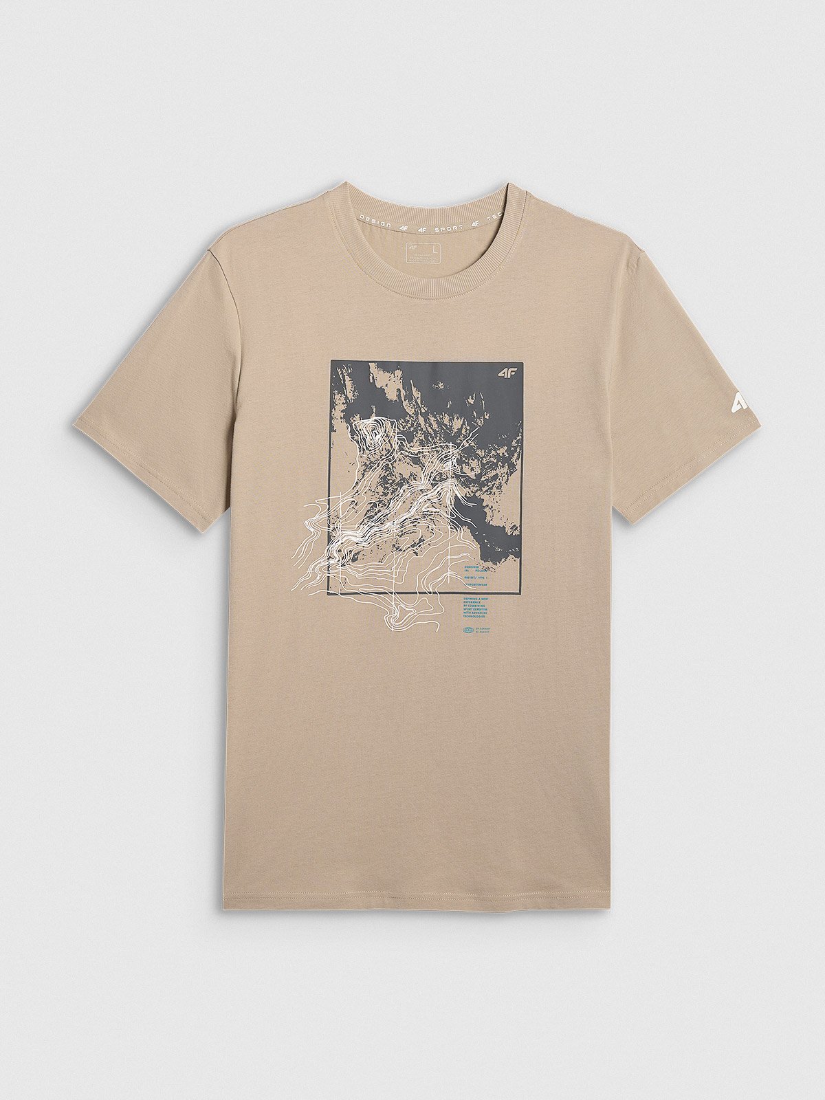 4F T-shirt regular z nadrukiem męski - beżowy XL