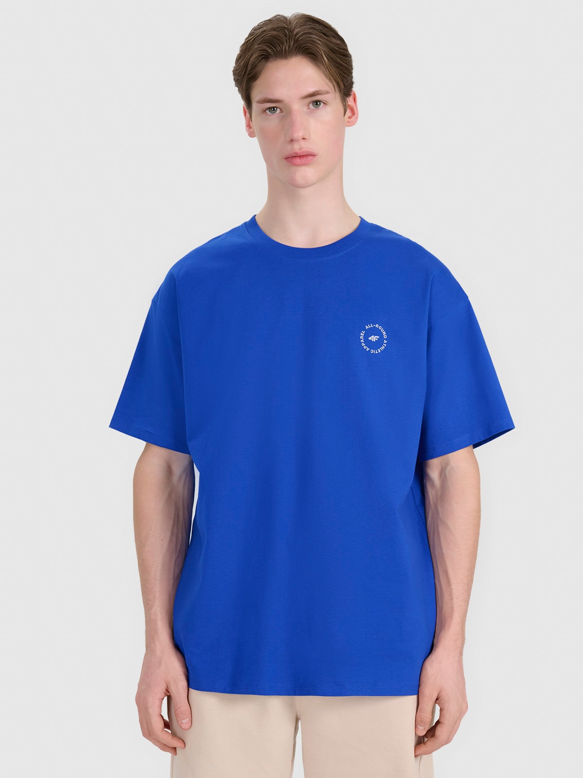 4F T-shirt oversize z nadrukiem męski - niebieski S
