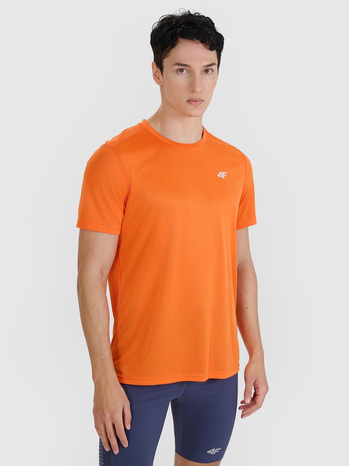 4F Koszulka do biegania regular szybkoschnąca męska - pomarańczowa M