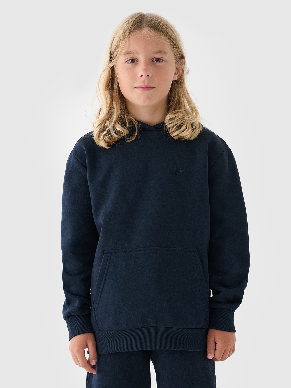 4F Bluza dresowa nierozpinana z kapturem chłopięca - granatowa 152 (11-12 lat)