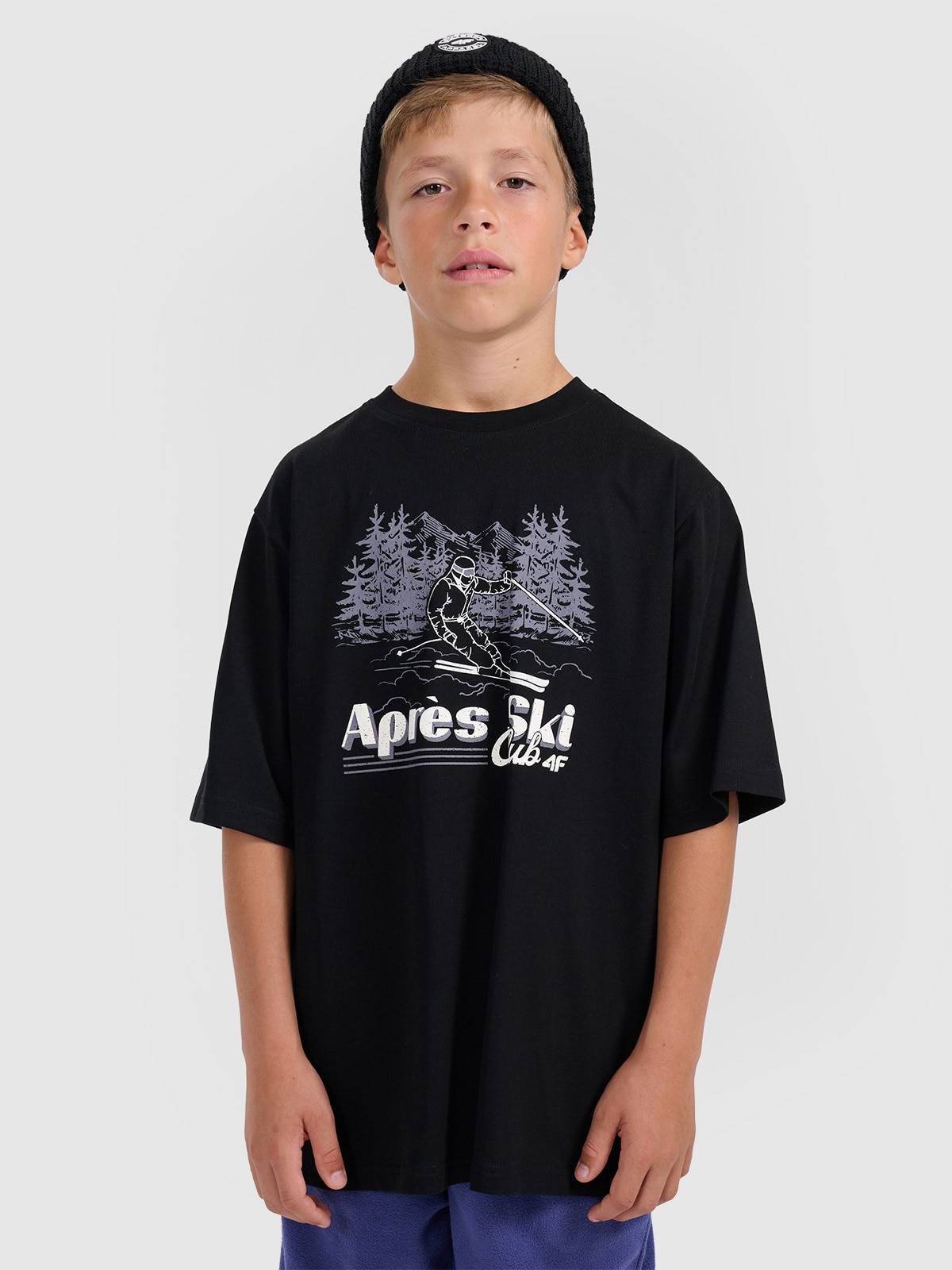 4F T-shirt loose z nadrukiem chłopięcy - czarny 146/152 (10-12 lat)