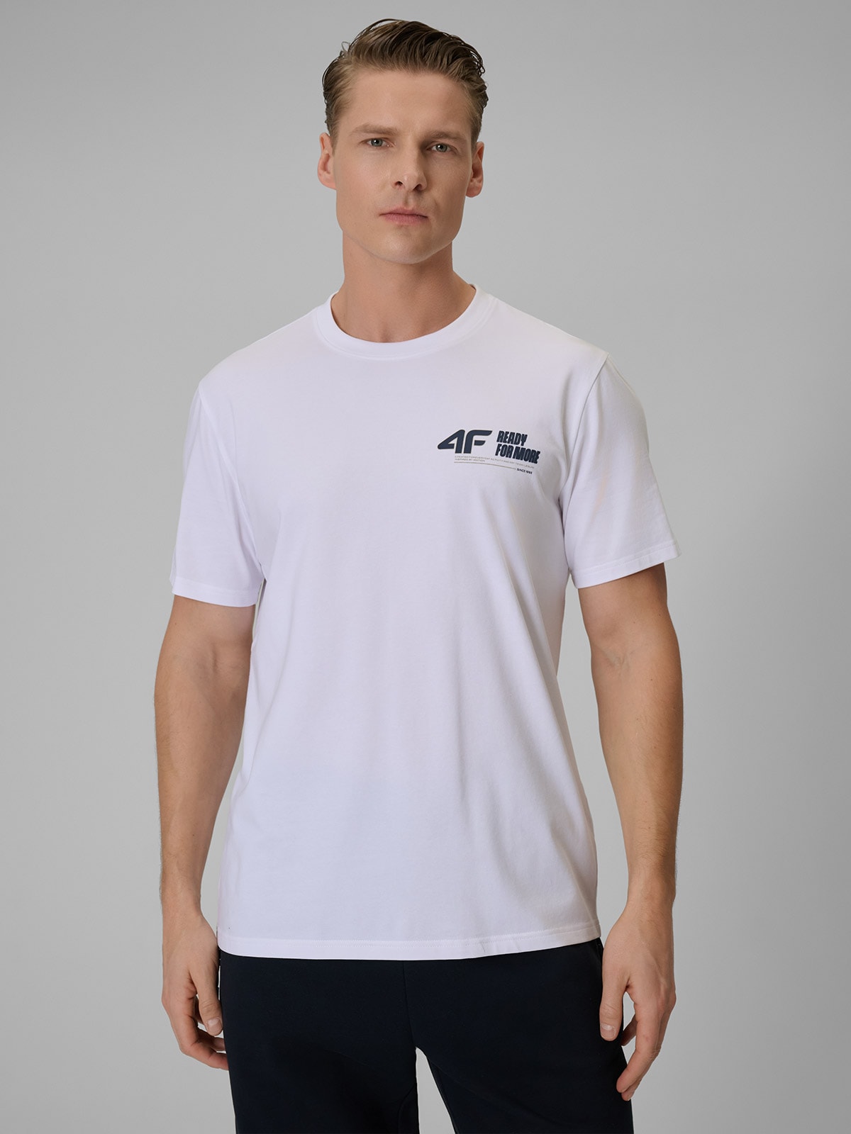 4F T-shirt regular gładki męski - biały S