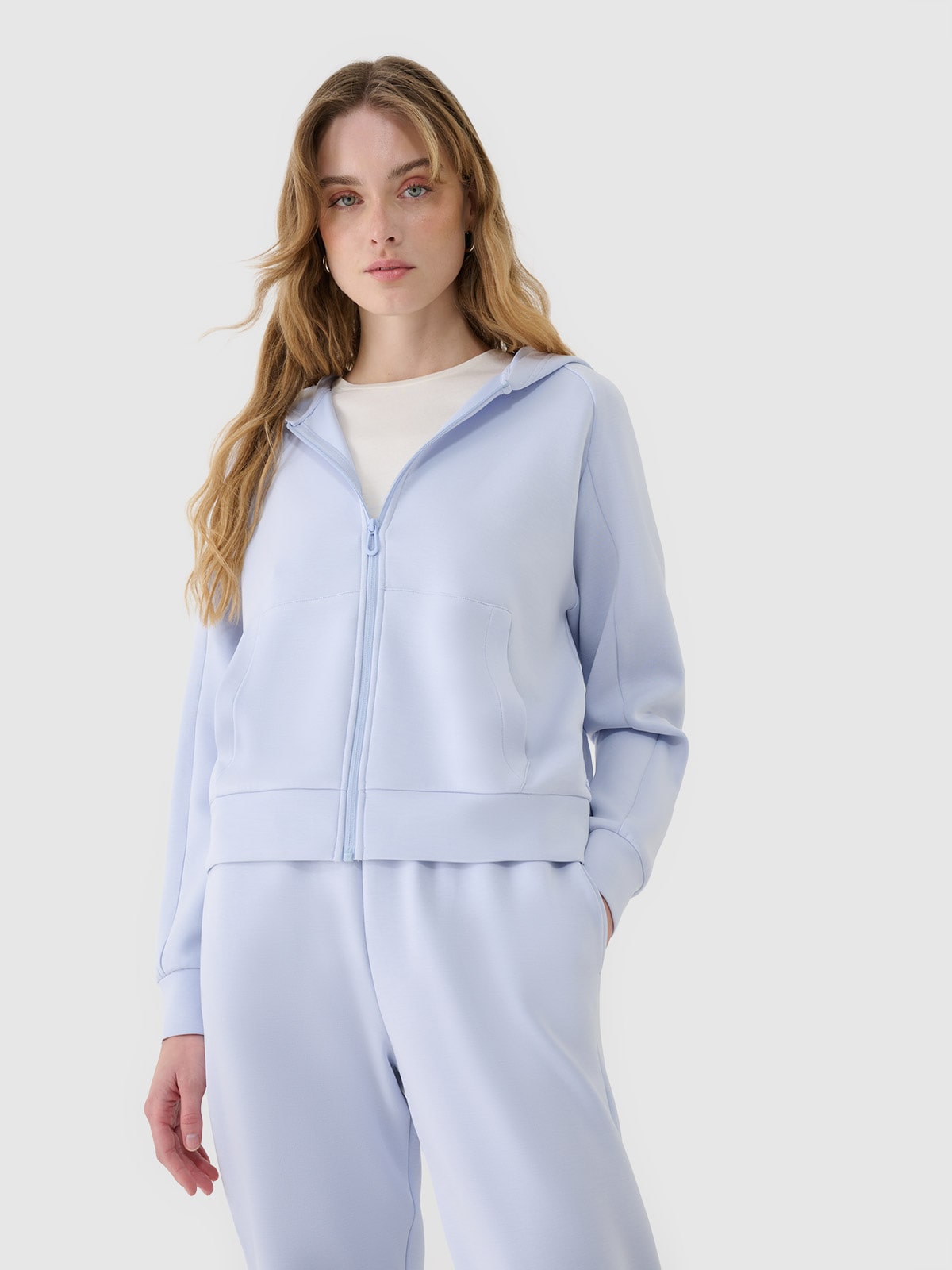 4F Bluza dresowa rozpinana z modalem damska - niebieska XXL