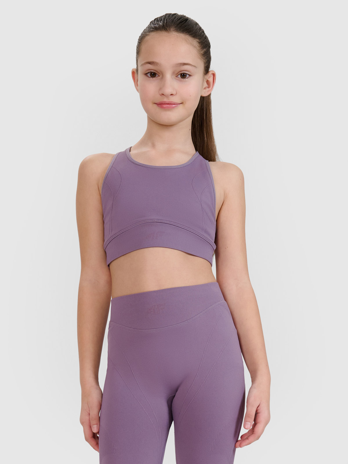 4F Stanik sportowy szybkoschnący dziewczęcy 4F JUNIOR x Anna Lewandowska - fioletowy 140/146 (9-11 lat)