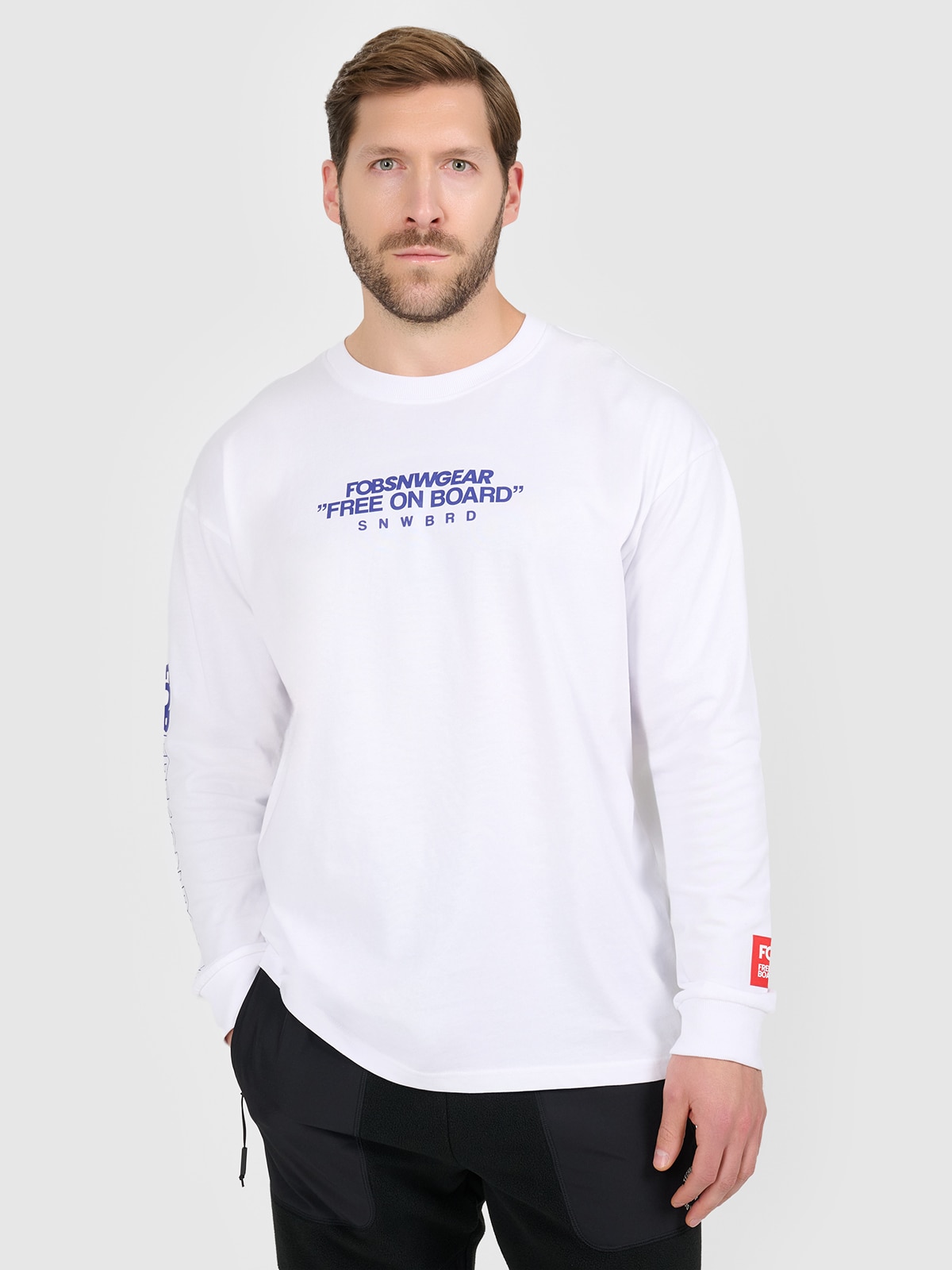 4F Longsleeve loose z nadrukiem męski - biały L