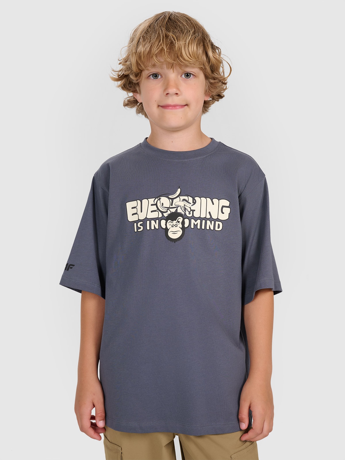 4F T-shirt oversize z nadrukiem chłopięcy - szary 146 (10-11 lat)