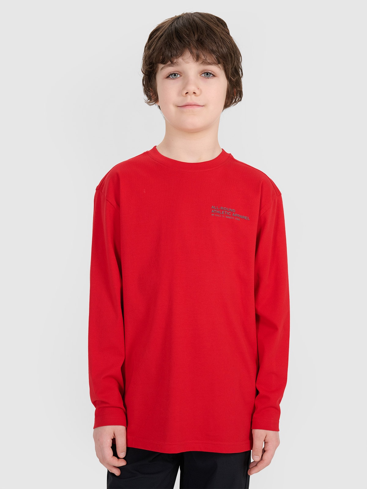 4F Longsleeve oversize z nadrukiem chłopięcy - czerwony 128 (7-8 lat)