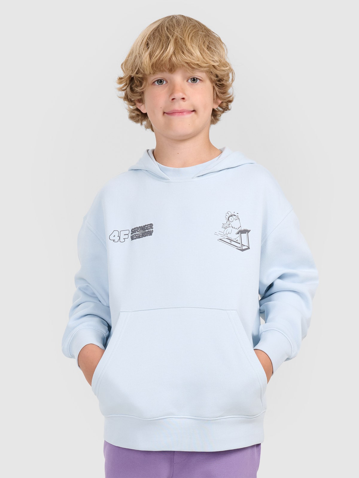 4F Bluza dresowa nierozpinana z kapturem chłopięca - niebieska 158 (12-13 lat)