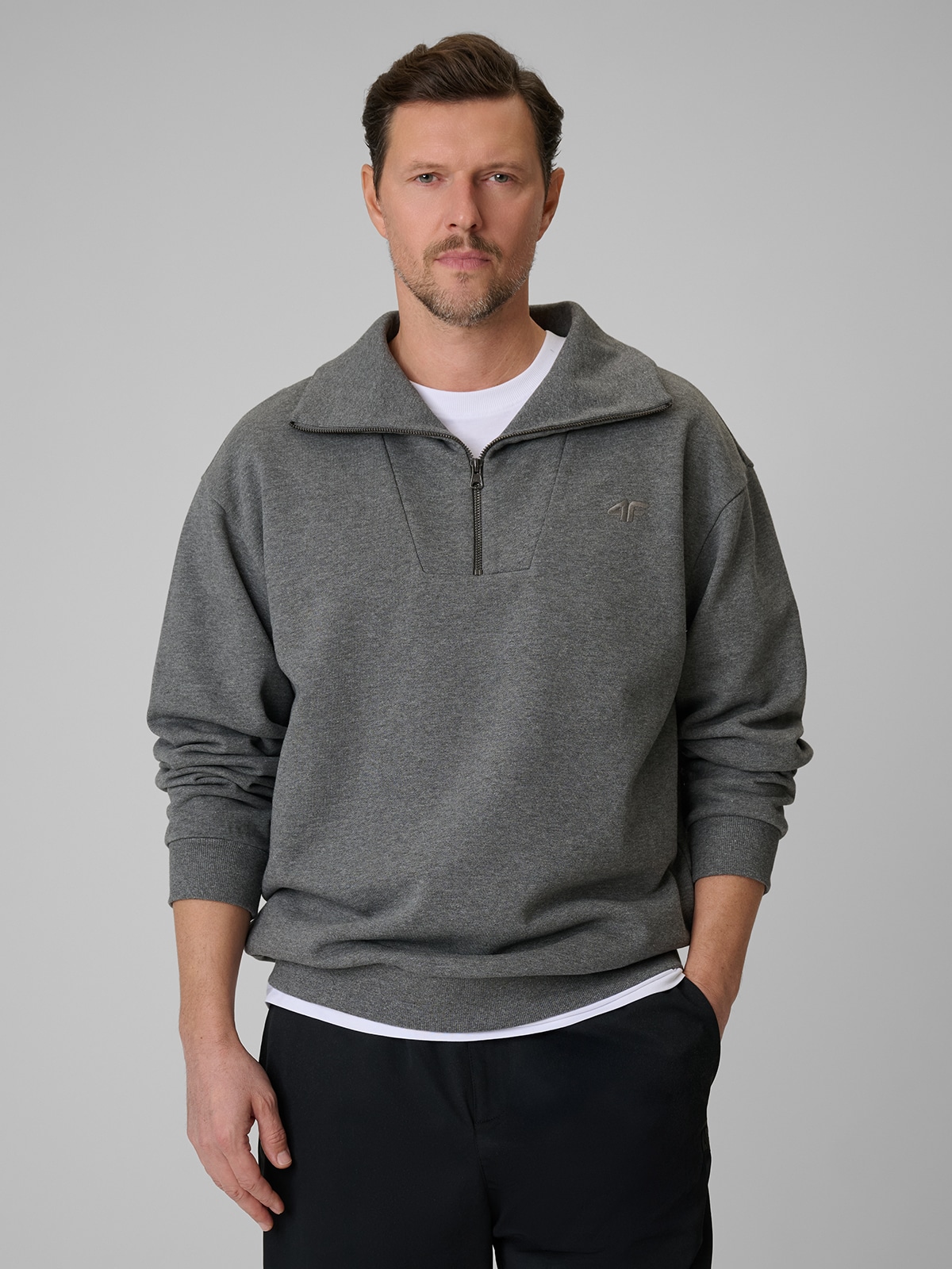 4F Bluza dresowa regular bez kaptura męska - szara XXL