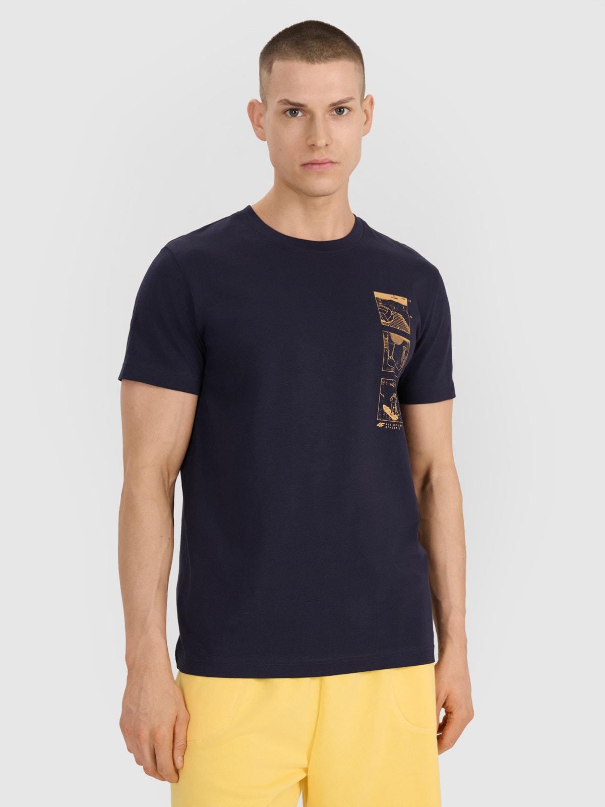 4F T-shirt regular z nadrukiem męski - granatowy S