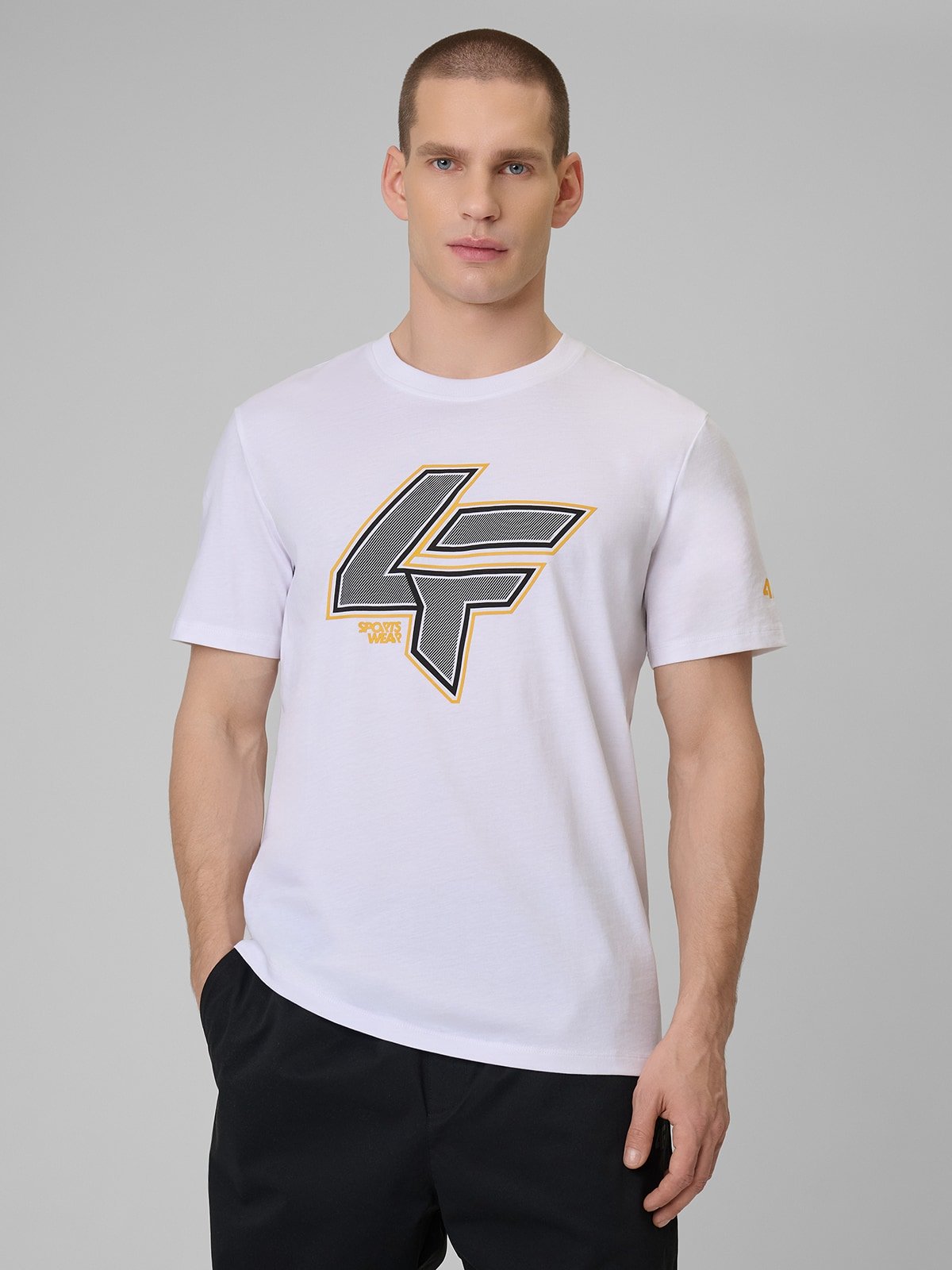 4F T-shirt regular z nadrukiem męski - biała L