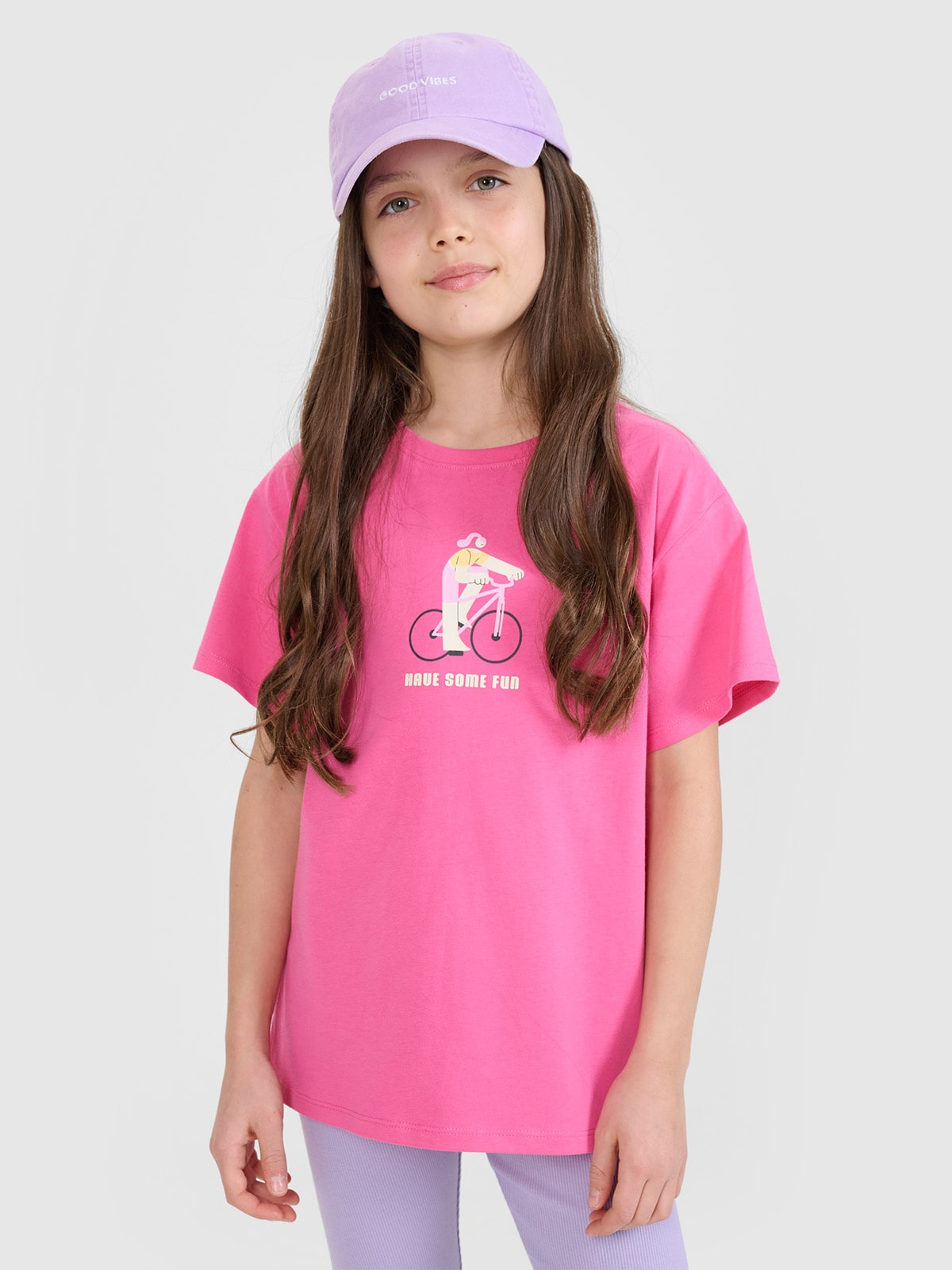 4F T-shirt regular z nadrukiem dziewczęcy - różowy 152 (11-12 lat)