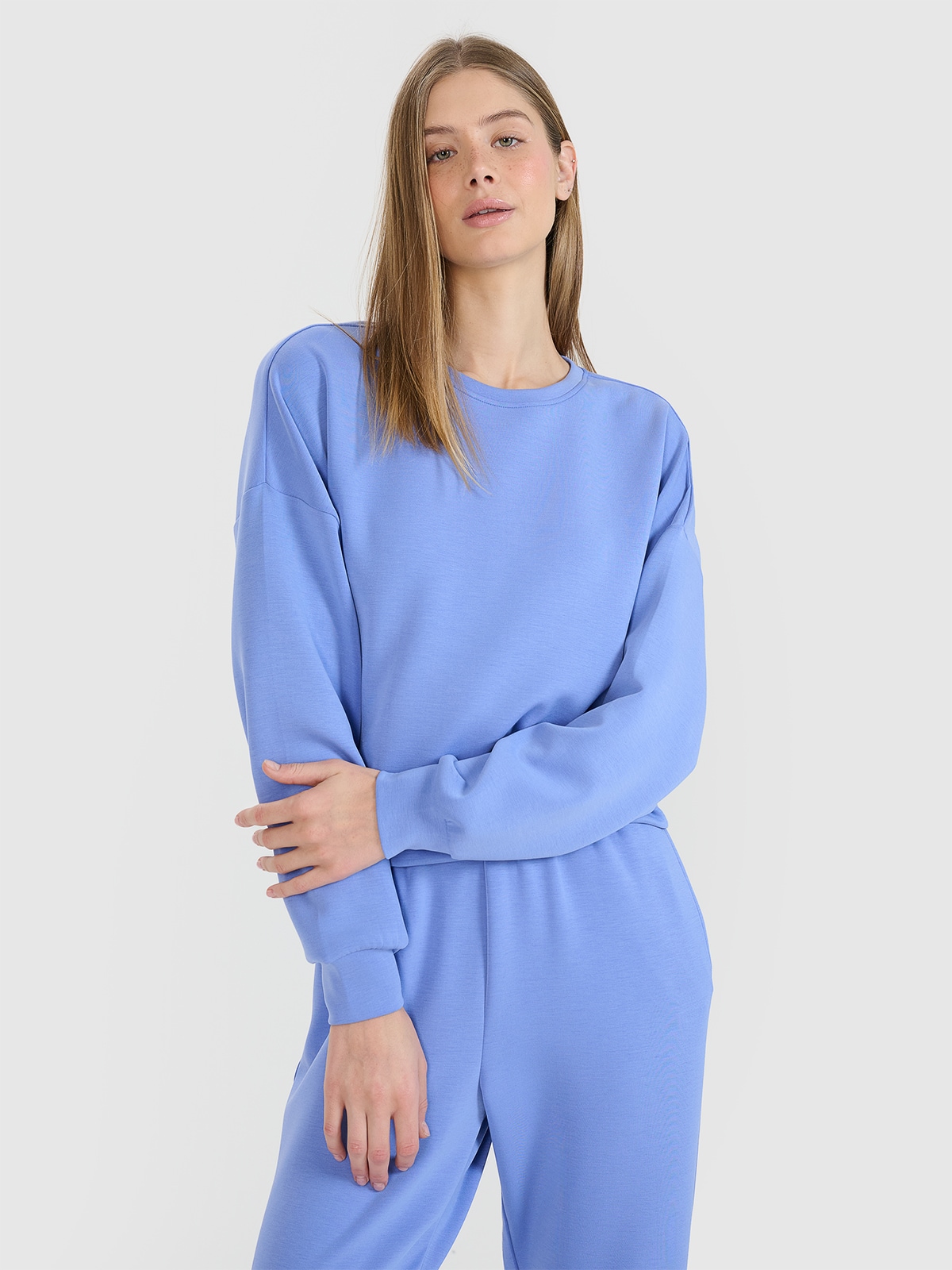 4F Bluza dresowa nierozpinana z modalem damska - niebieska XL