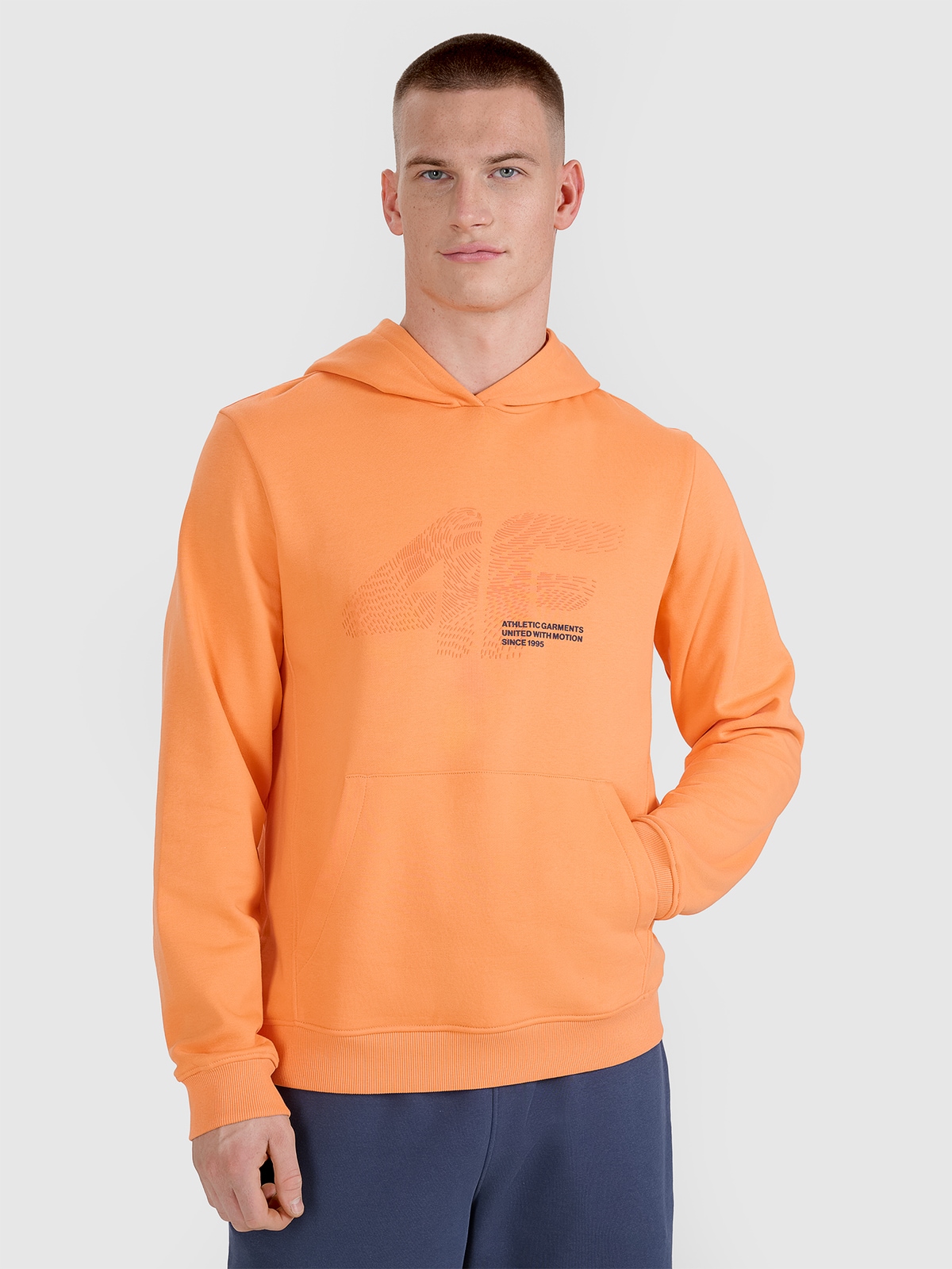 4F Bluza dresowa nierozpinana z kapturem męska - pomarańczowa XL