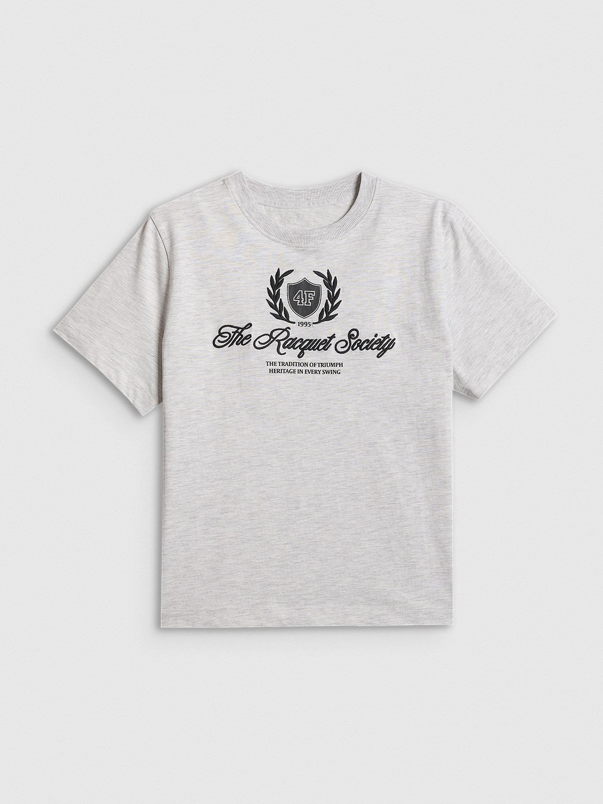 4F T-shirt boxy z nadrukiem damski - szary M