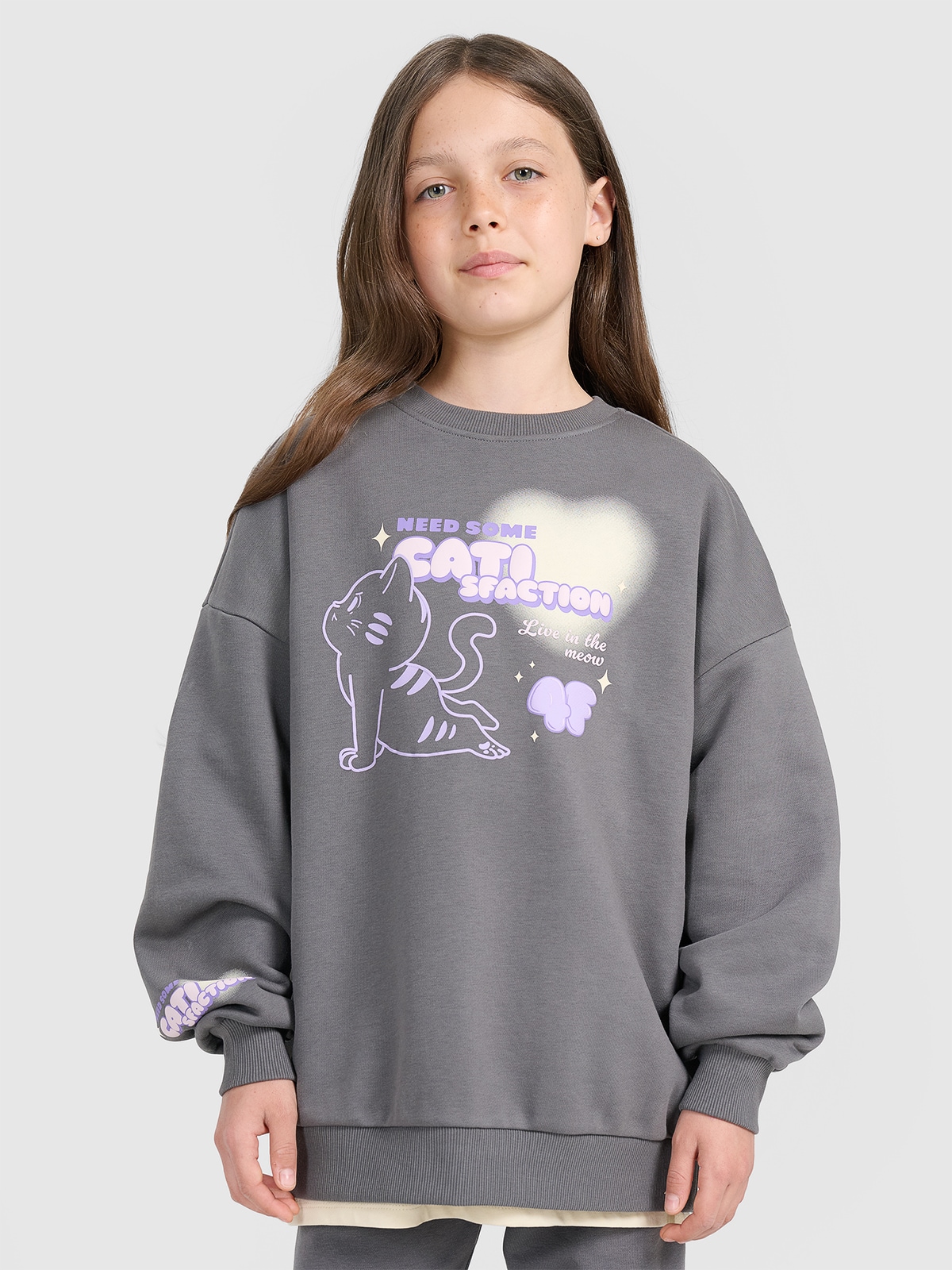 4F Bluza dresowa oversize nierozpinana bez kaptura dziewczęca - szara 128 (7-8 lat)