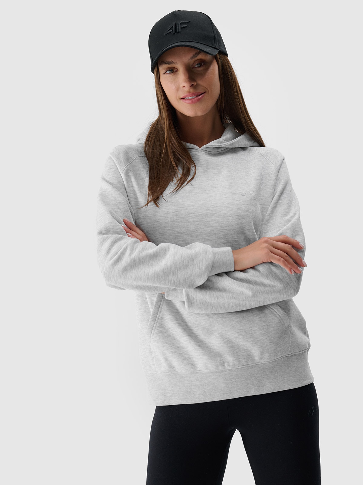 4F Bluza dresowa nierozpinana z kapturem damska - szara XS