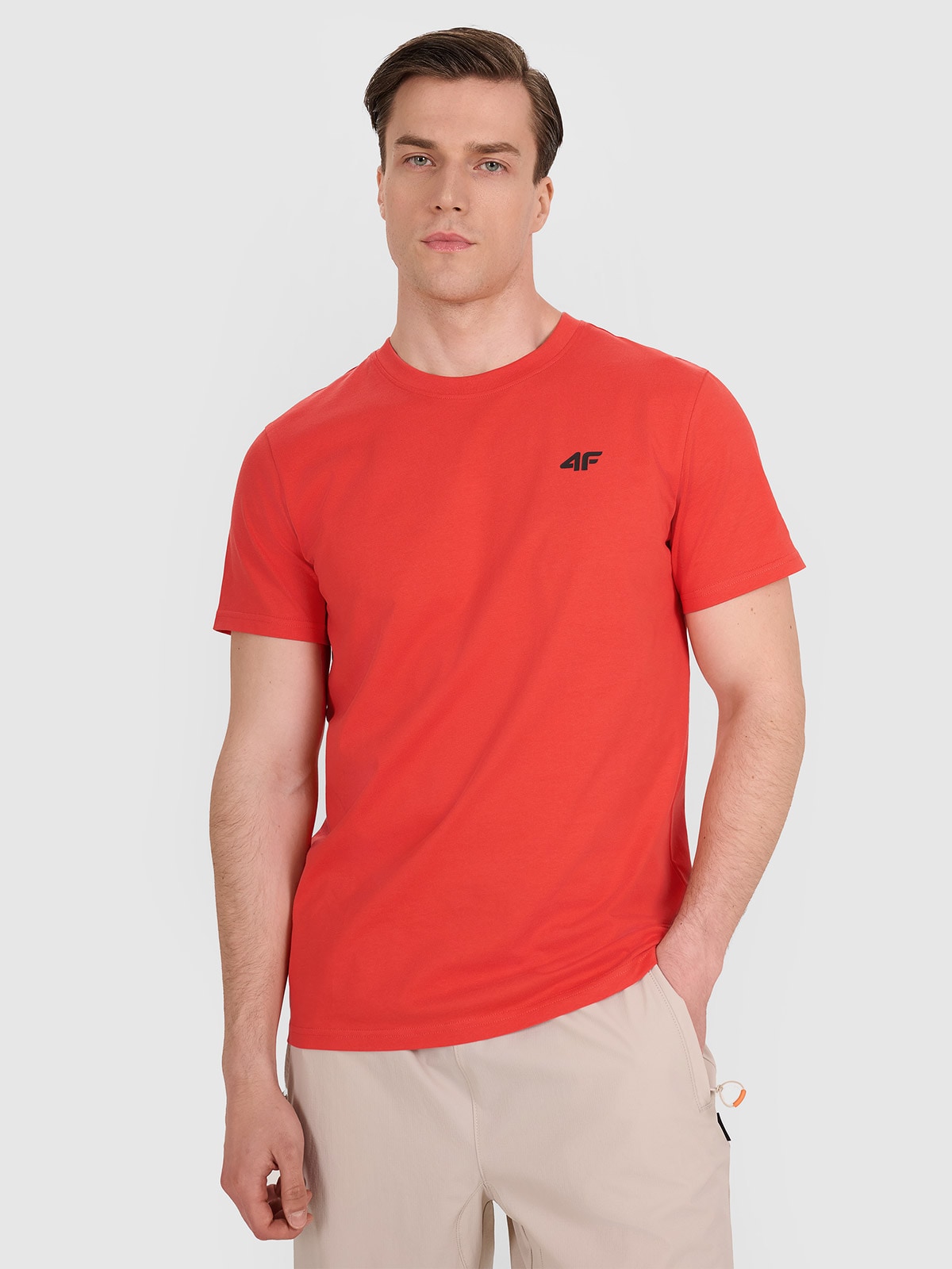 4F T-shirt regular gładki męski - czerwony L