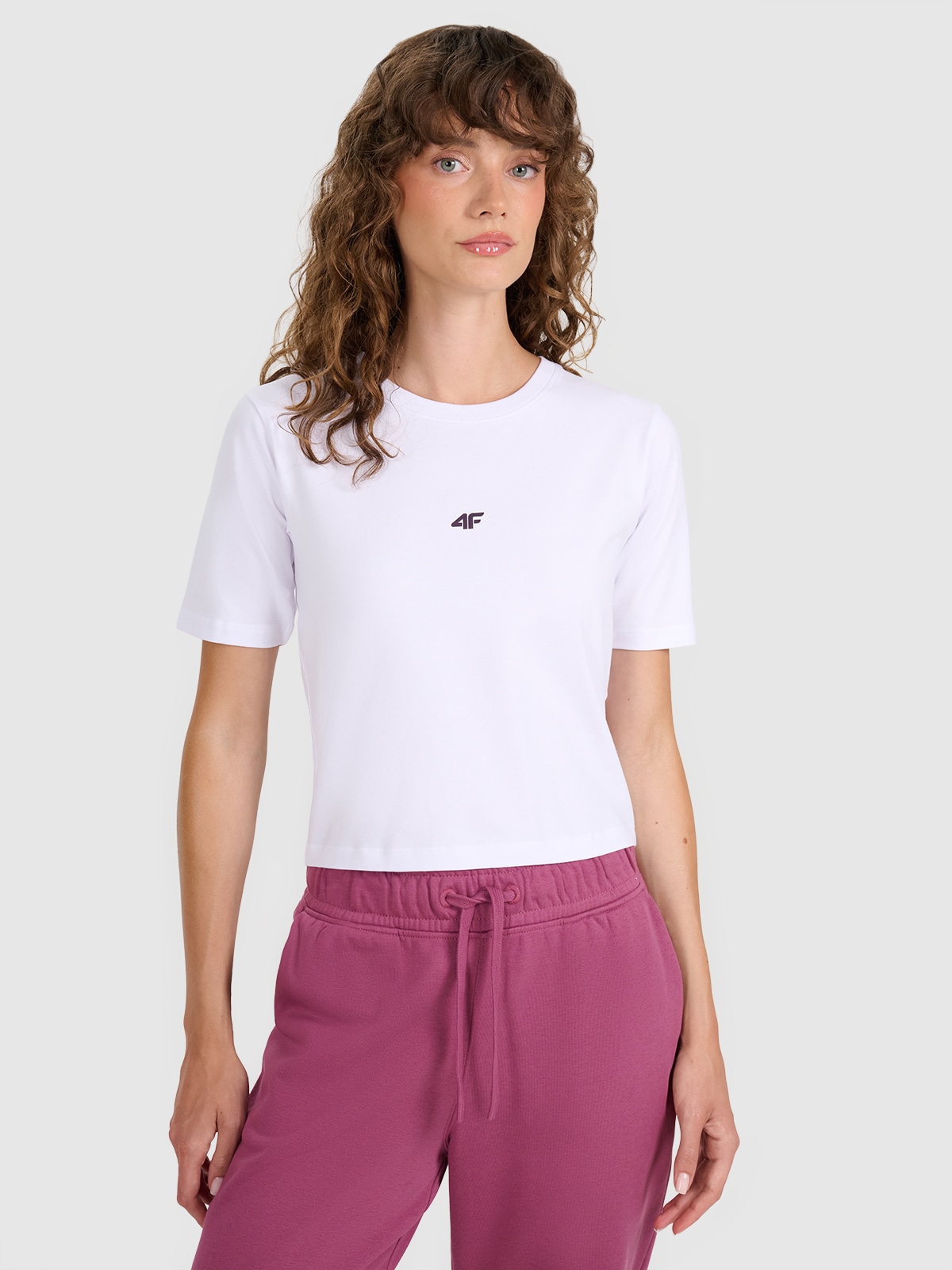 4F Crop-top slim gładki damski - biały XXL