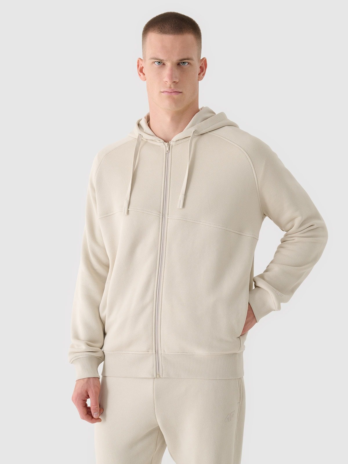 4F Bluza dresowa rozpinana z kapturem męska - beżowa XL