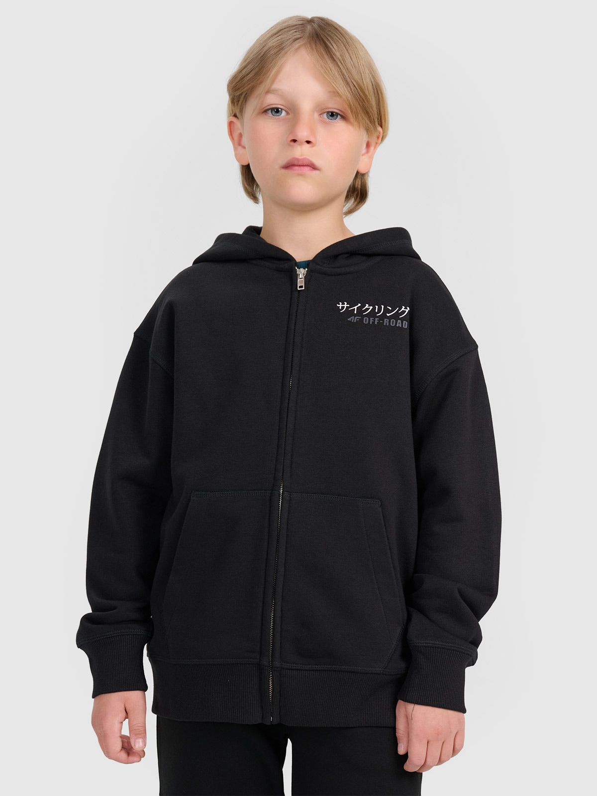 4F Bluza dresowa rozpinana z kapturem chłopięca - czarna 146 (10-11 lat)
