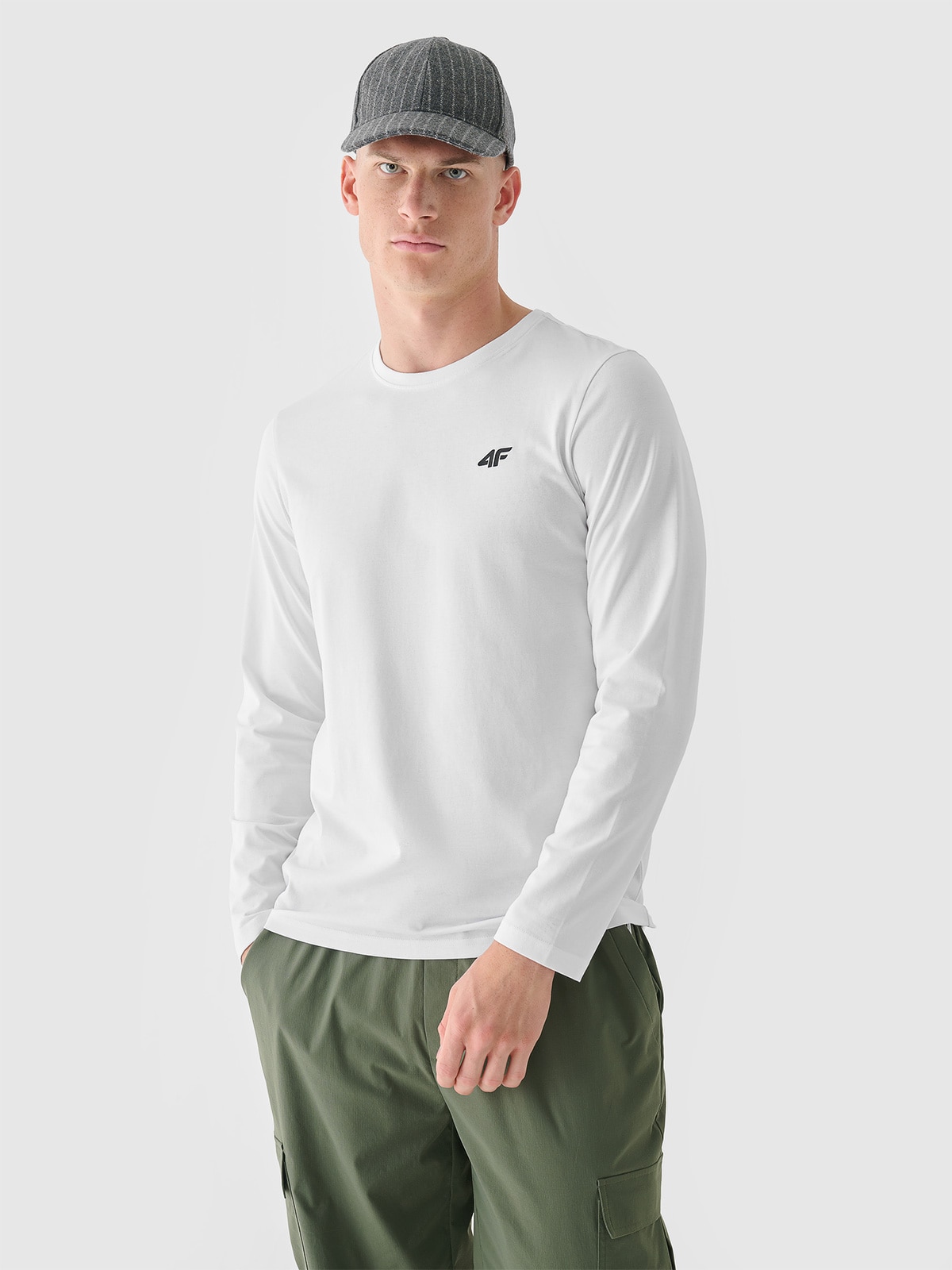 4F Longsleeve regular gładki męski - biały L