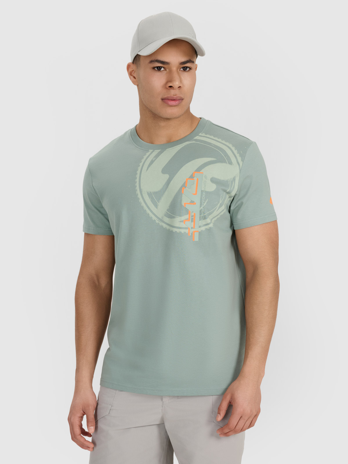 4F T-shirt regular z nadrukiem męski - oliwkowy S