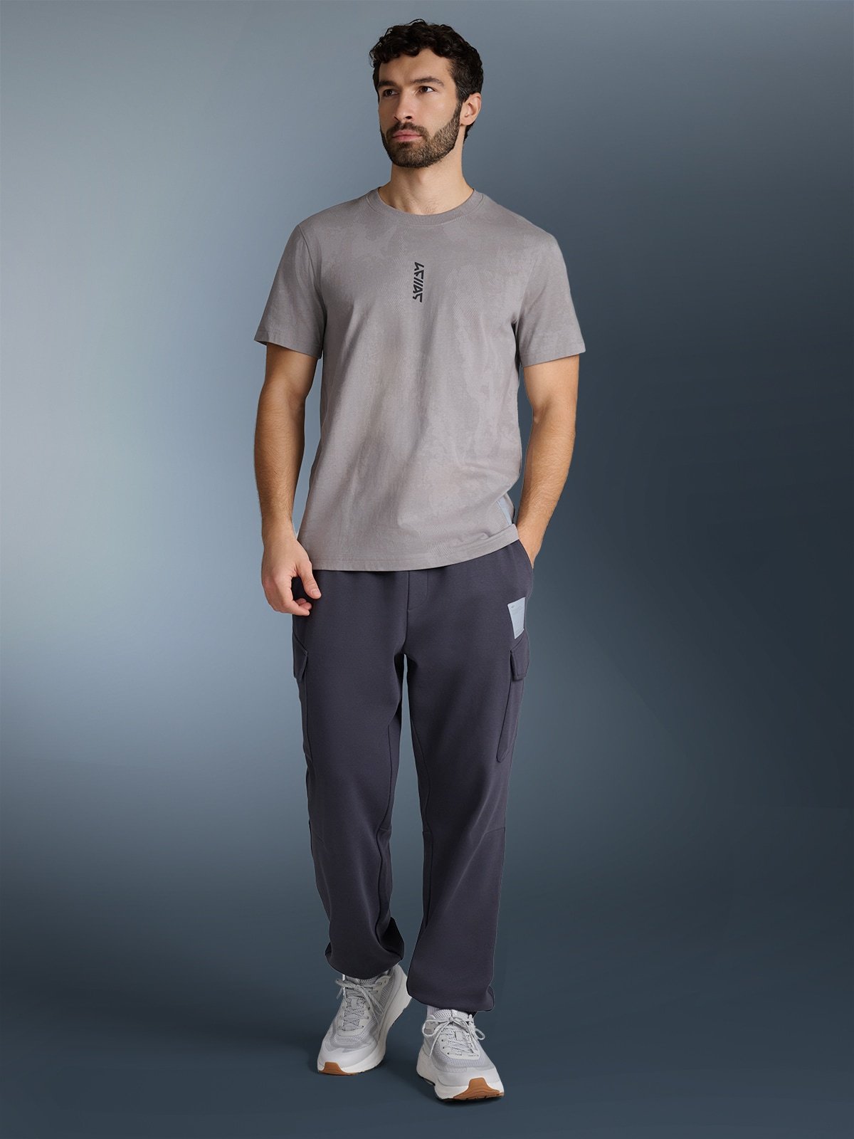 4F T-shirt regular z nadrukiem męski - szary S