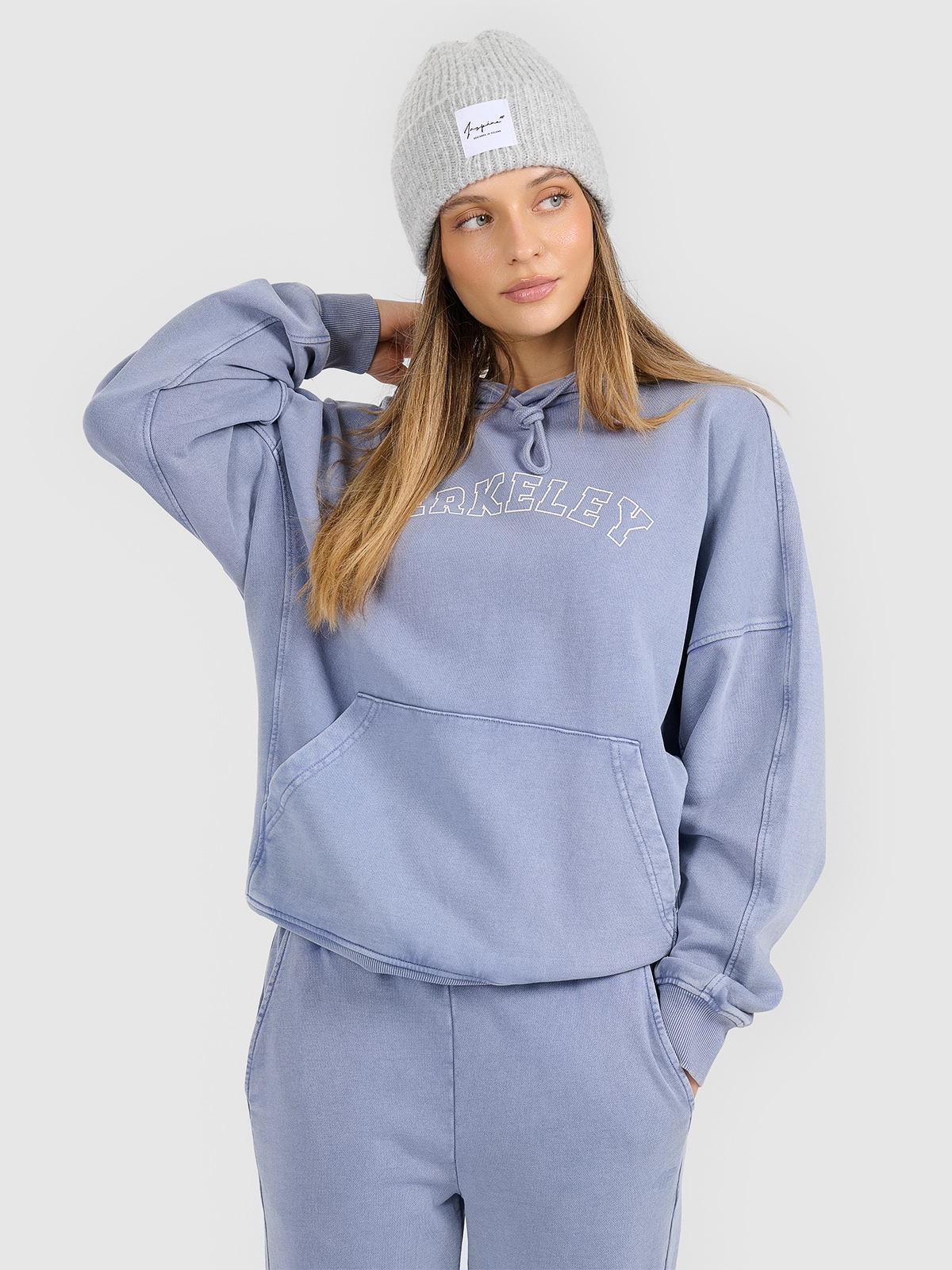 4F Bluza dresowa nierozpinana z kapturem damska - niebieska S