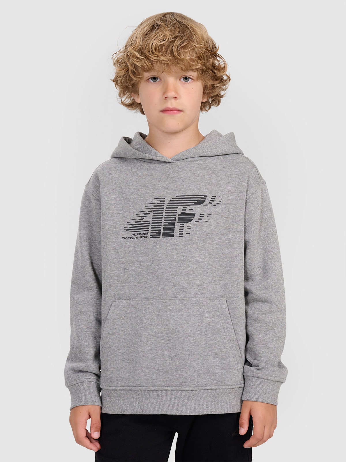 4F Bluza dresowa nierozpinana z kapturem chłopięca - szara 140 (9-10 lat)