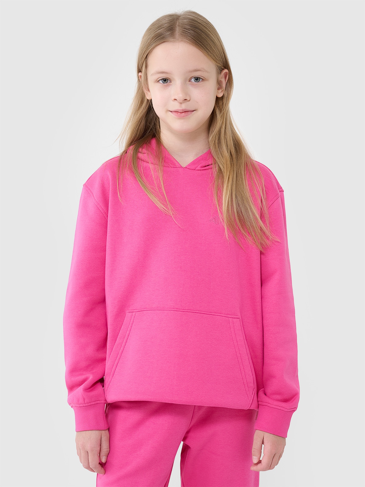 4F Bluza dresowa nierozpinana z kapturem dziewczęca - różowa 158 (12-13 lat)