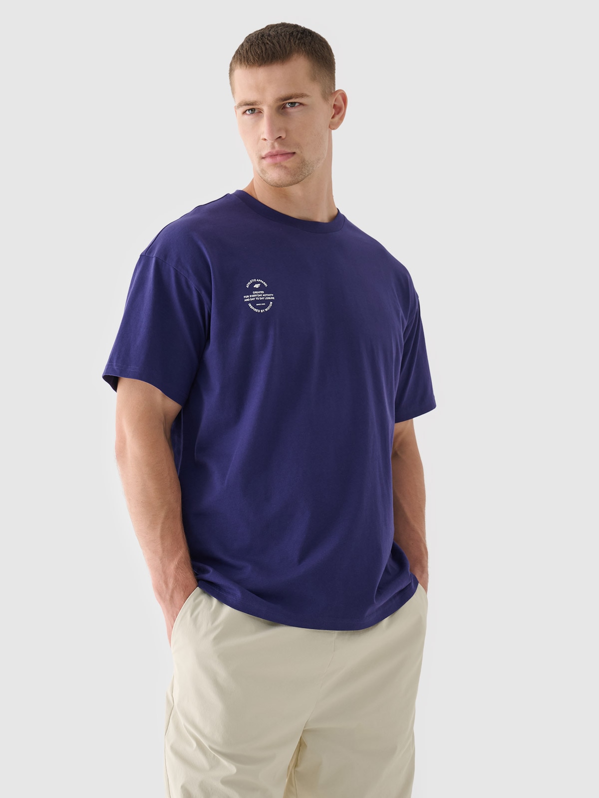 4F T-shirt oversize gładki uniseks - granatowy M