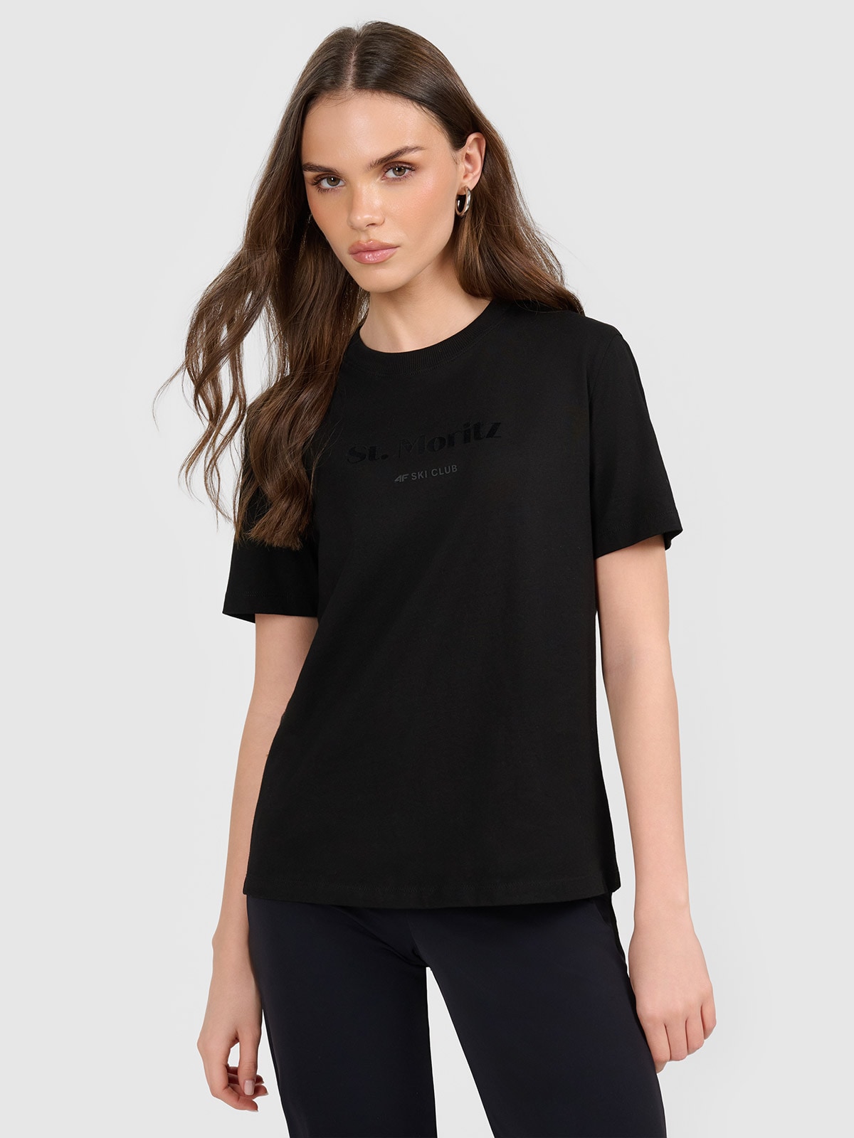 4F T-shirt loose z nadrukiem damski - czarny L