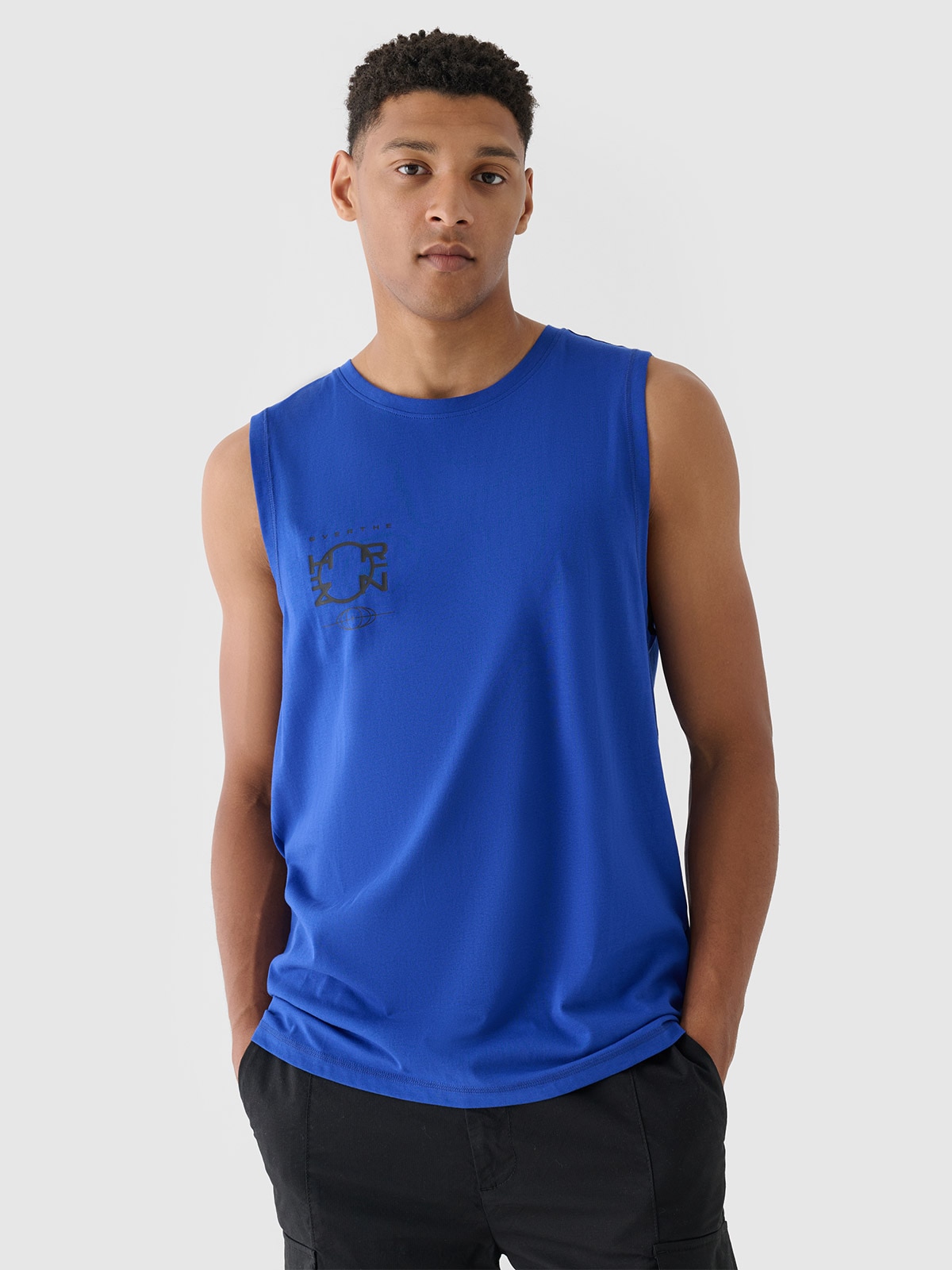 4F Tank top oversize z nadrukiem męski - kobaltowy XXL