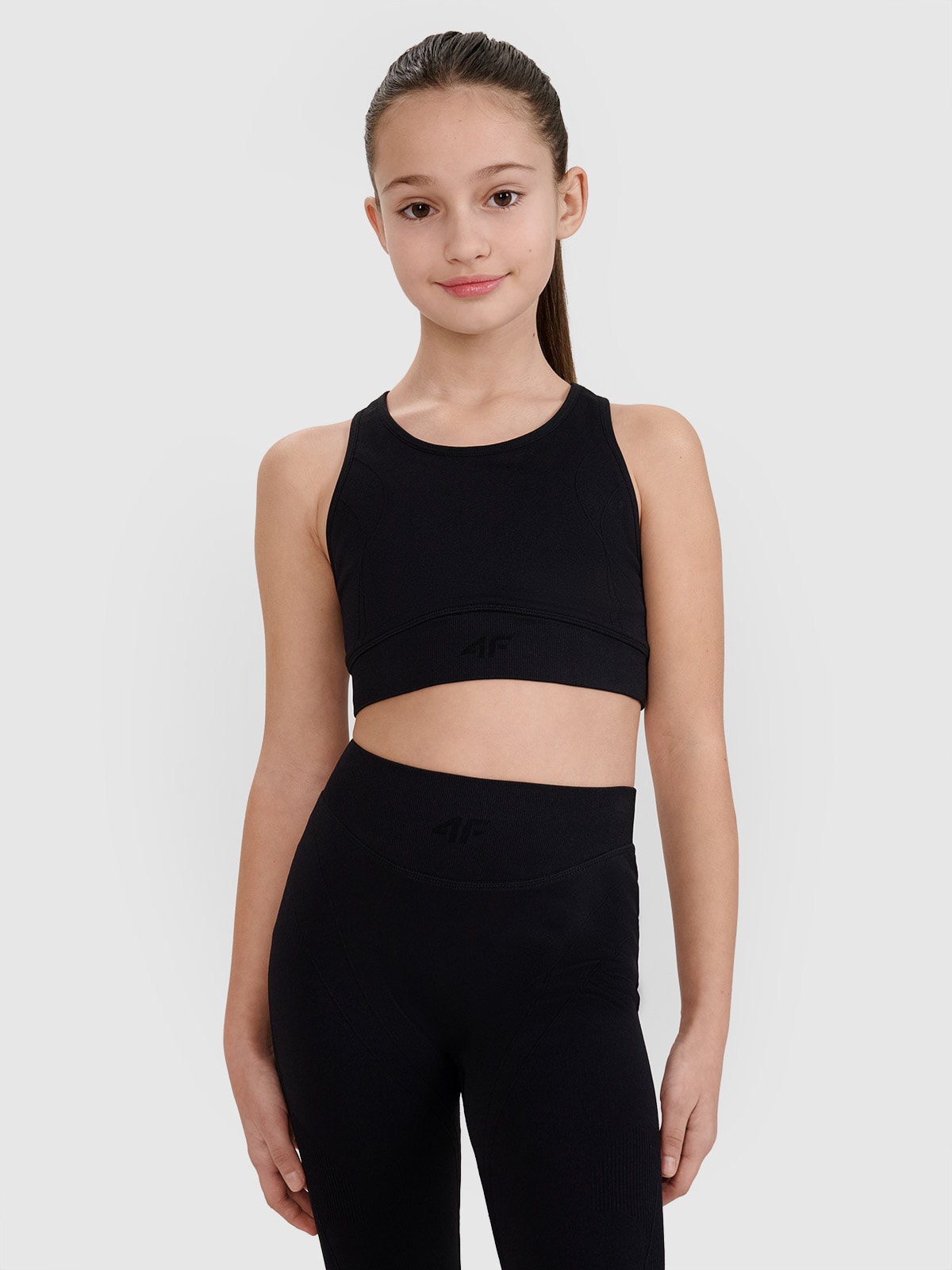 4F Stanik sportowy szybkoschnący dziewczęcy 4F JUNIOR x Anna Lewandowska - czarny 164 (13-14 lat)