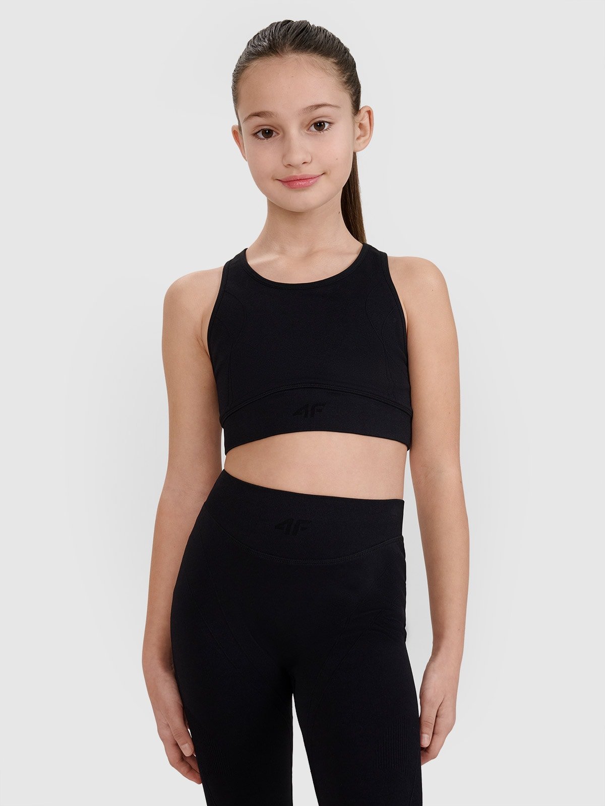 4F Stanik sportowy szybkoschnący dziewczęcy 4F JUNIOR x Anna Lewandowska - czarny 164 (13-14 lat)