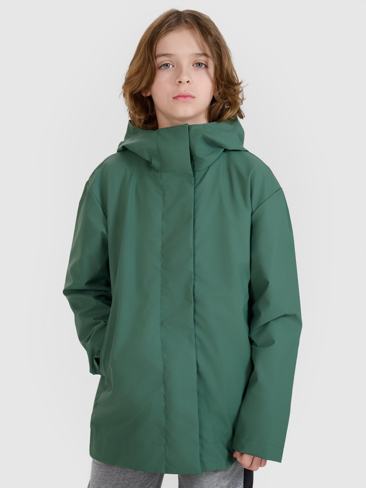 4F Kurtka przejściowa przeciwdeszczowa z gumową powłoką dziecięca - zielona 158 (12-13 lat)