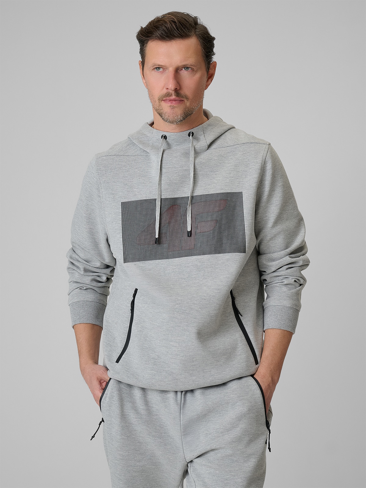4F Bluza dresowa regular z kapturem męska - szara XL