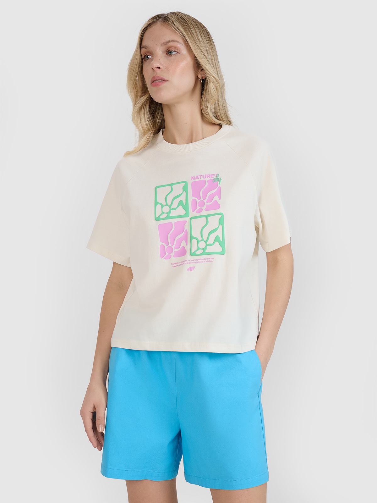 4F T-shirt oversize z nadrukiem damski - biały M