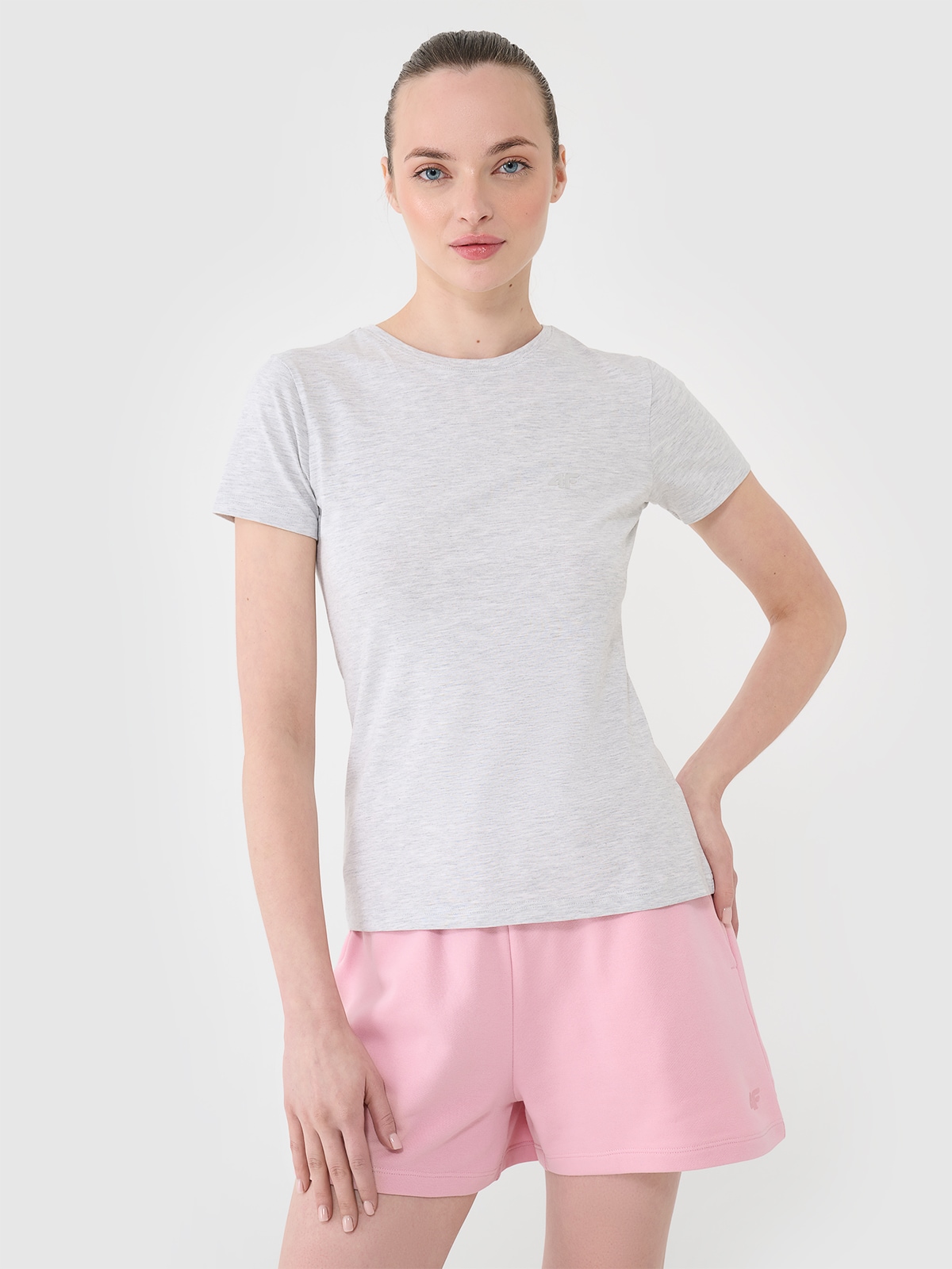 4F T-shirt slim gładki damski - szary XS